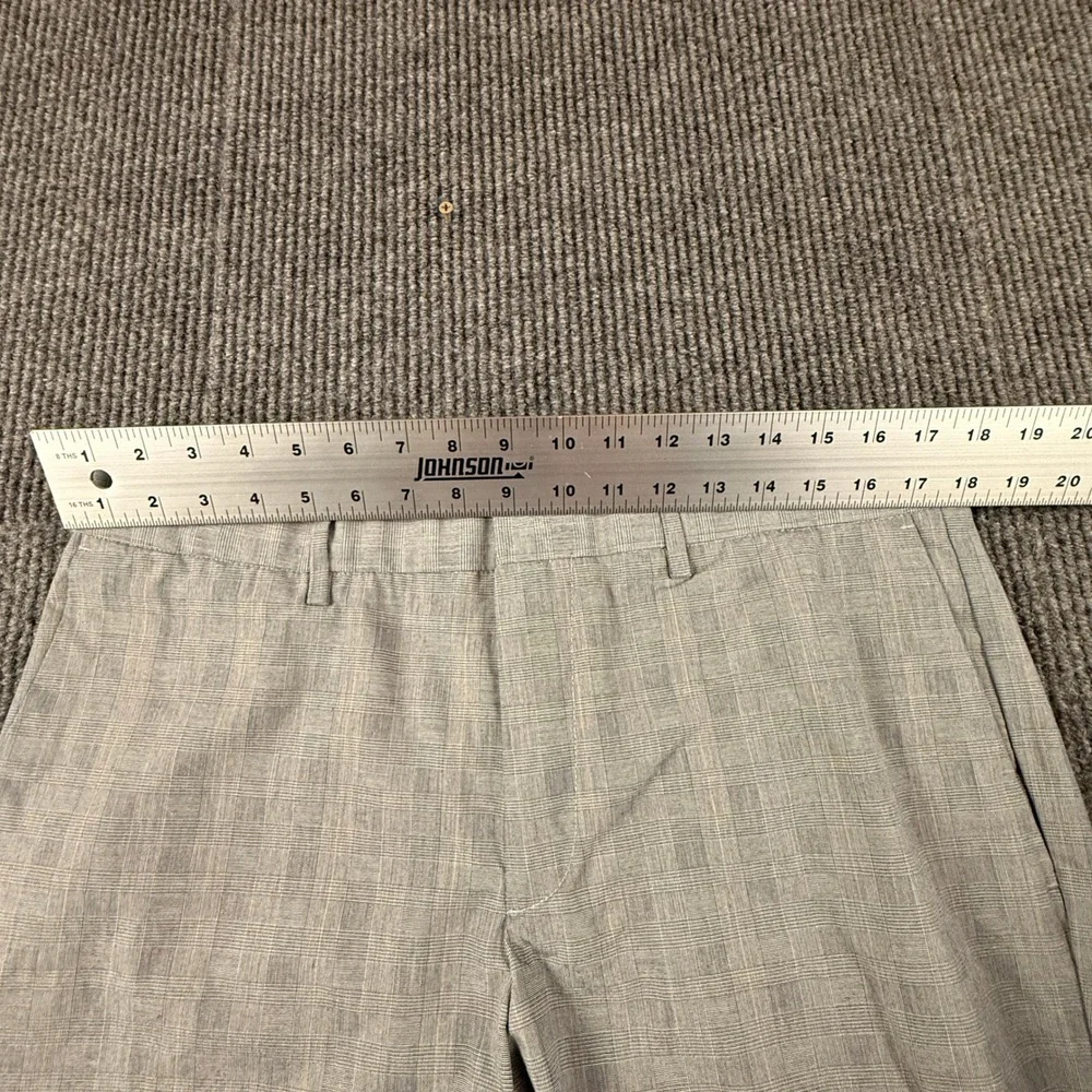 Banana Republic Mens 35x32 Tailored Slim Downtown Plaid Cotton Pants Grey 973528